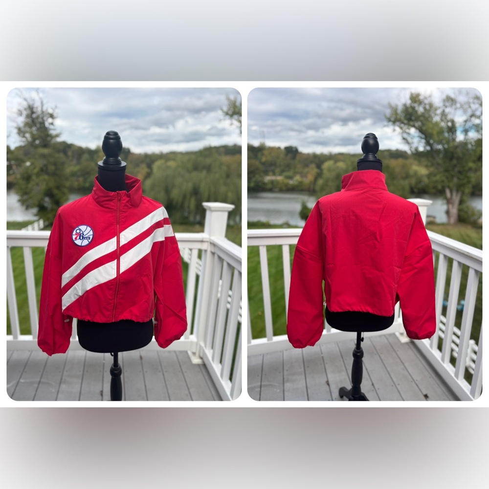Sixers (76ers) inspired Womens Crop Red Light Track Jacket with White Stripes